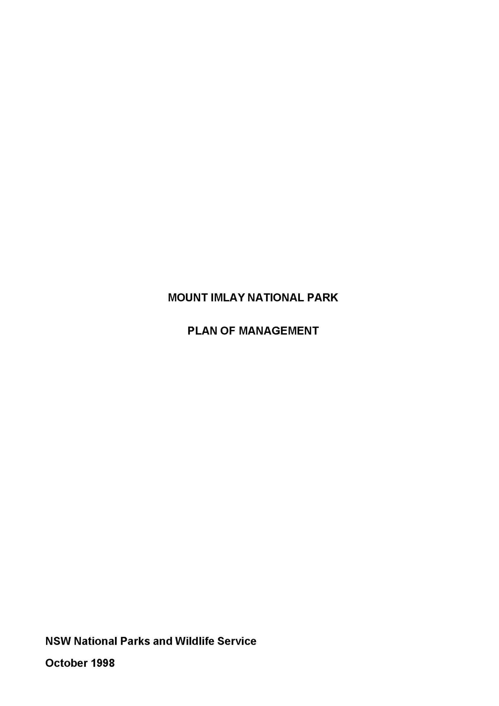 Mount Imlay National Park Plan of Management