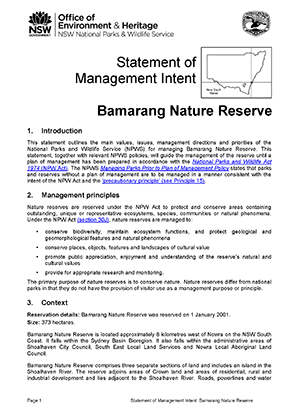Bamarang Nature Reserve Statement of Management Intent cover