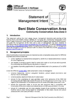 Beni State Conservation Area (CCA Zone 3) Statement of Management Intent