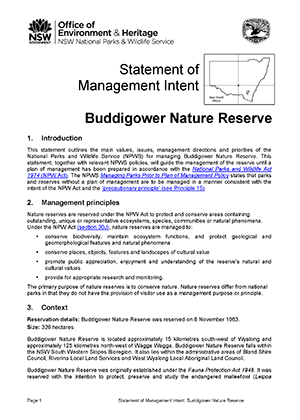 Buddigower Nature Reserve Statement of Management Intent