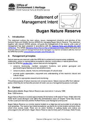 Bugan Nature Reserve Statement of Management Intent cover