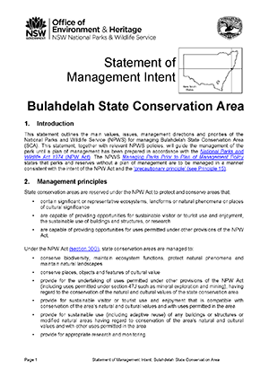 Bulahdelah State Conservation Area Statement of Management Intent cover