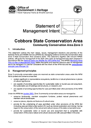 Cobbora State Conservation Area Statement of Management Intent cover