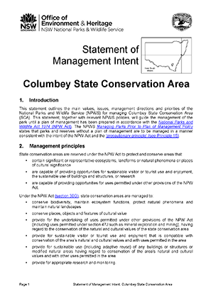 Columbey State Conservation Area Statement of Management Intent cover