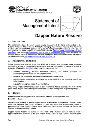 Dapper Nature Reserve Statement of Management Intent