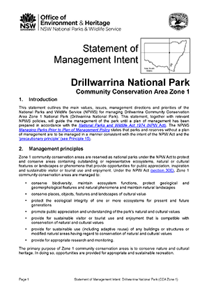 Drillwarrina National Park (CCA Zone 1) Statement of Management Intent