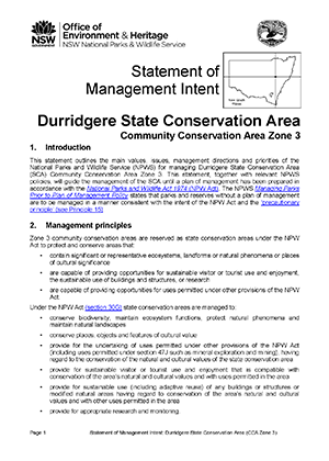 Durridgere State Conservation Area Statement of Management Intent cover