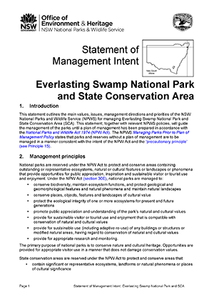 Everlasting Swamp National Park and State Conservation Area Statement of Management Intent cover