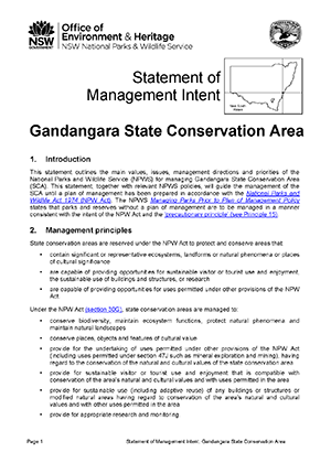 Gandangara State Conservation Area Statement of Management Intent