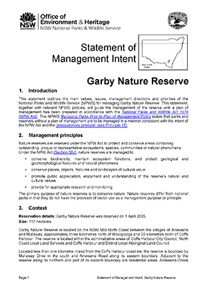 Garby Nature Reserve Statement of Management Intent cover