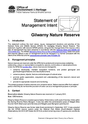 Gilwarny Nature Reserve Statement of Management Intent