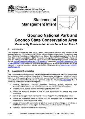 Goonoo National Park and State Conservation Area Statement of Management Intent cover
