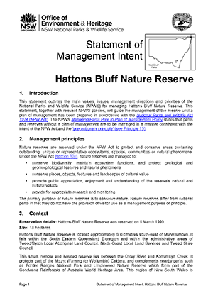 Hattons Bluff Nature Reserve Statement of Management Intent