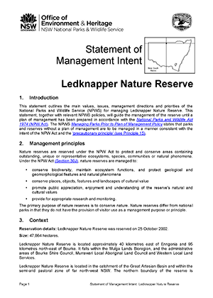Ledknapper Nature Reserve Statement of Management Intent cover