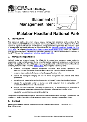 Malabar Headland National Park Statement of Management Intent