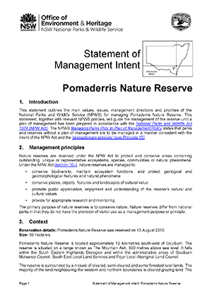 Pomaderris Nature Reserve Statement of Management Intent