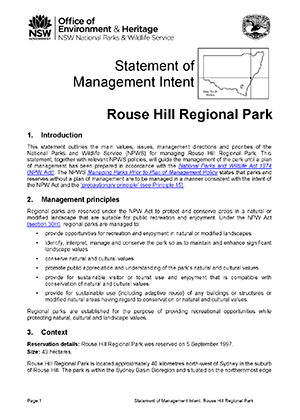 Rouse Hill Regional Park Statement of Management Intent