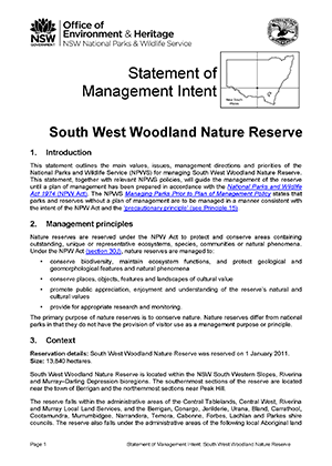 South West Woodland Nature Reserve Statement of Management Intent