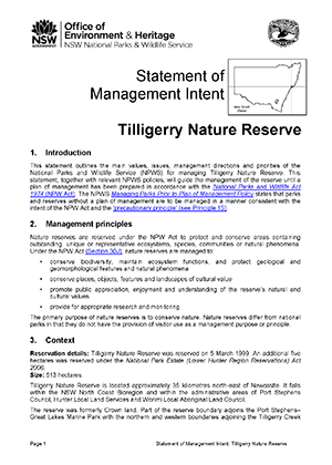 Tilligerry Nature Reserve Statement of Management Intent