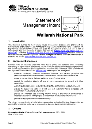 Wallarah National Park Statement of Management Intent