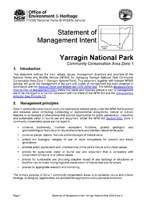 Yarragin National Park Statement of Management Intent