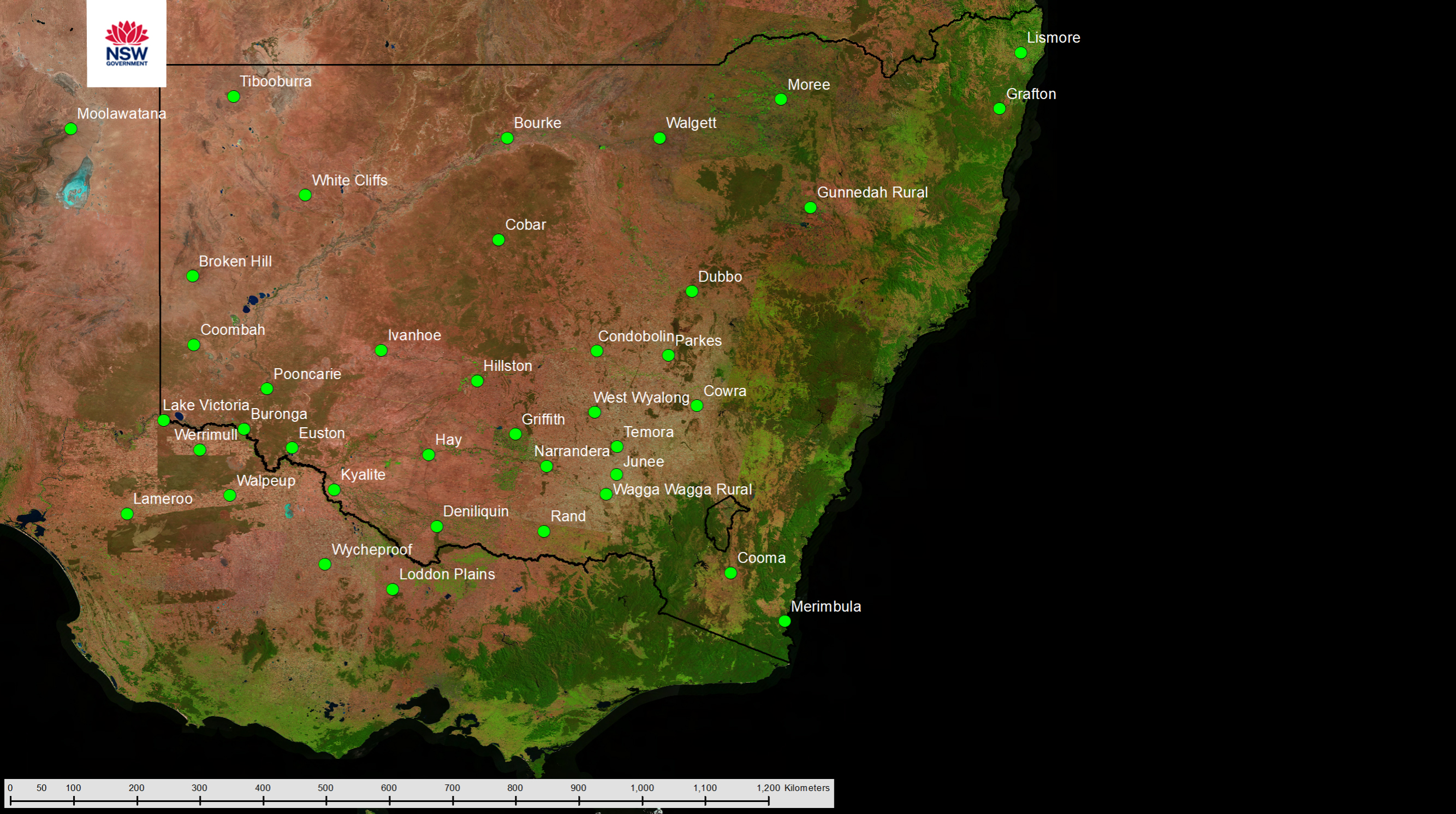 Map of NSW rural air quality network