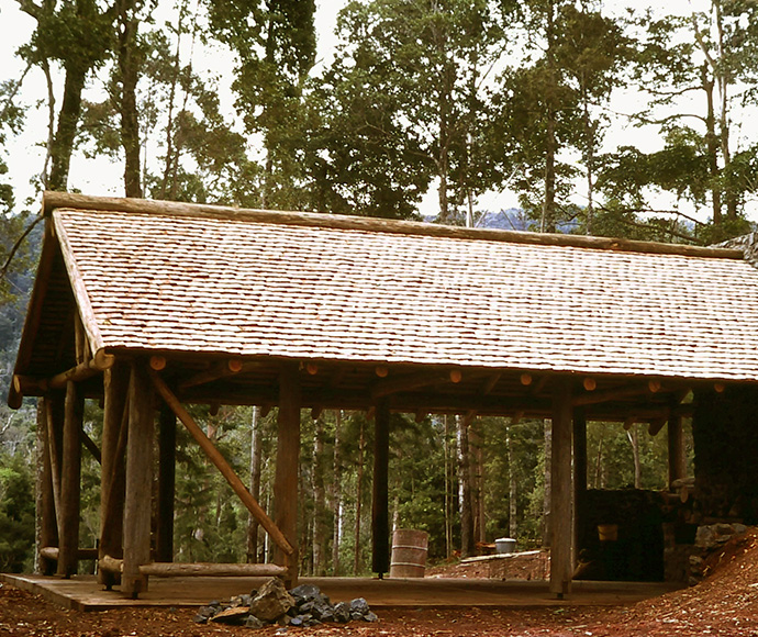 Wooden shelter in parkland