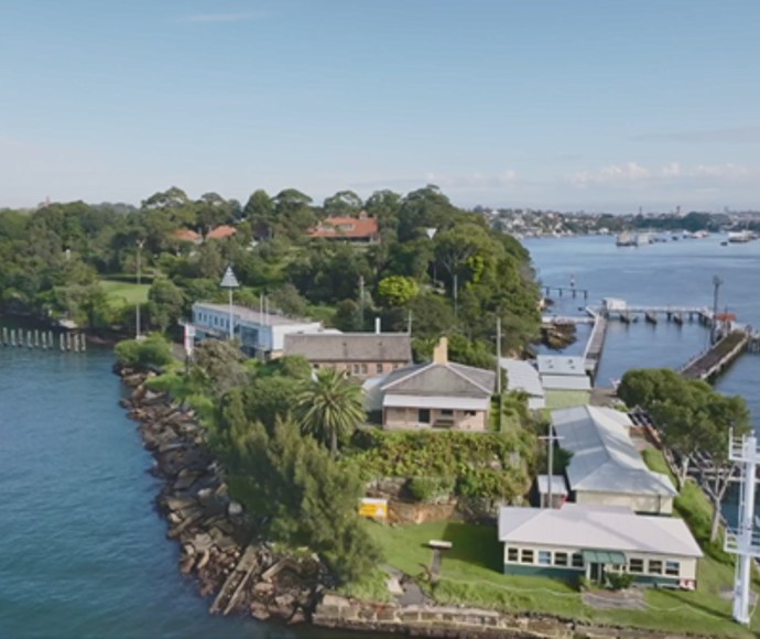 Me-Mel (Goat Island) aerial view, looking towards the northeast
