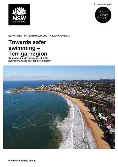 Cover of Towards safer swimming – Terrigal region: Calibration and verification of a 2D hydrodynamic model for Terrigal Bay