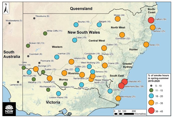 An infographic showing percentage of smoke hours in spring-summer 2019-20.