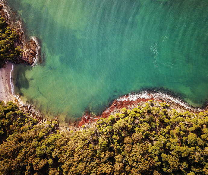 Aerial view of Bittangabee campground, Ben Boyd National Park