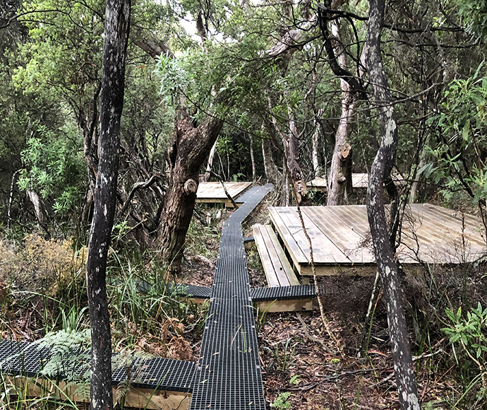 Wooden camping platforms in bushland