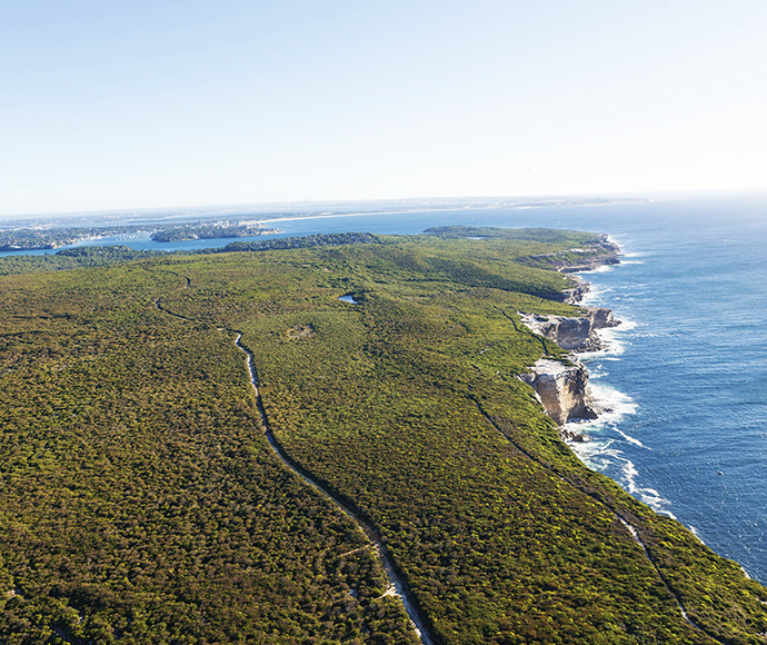 Aerial view of the Royal Coast Track, Royal National Park.