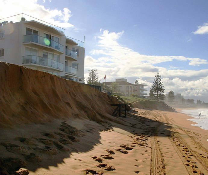 Collaroy Beach sand banks are affected by beach erosion during a storm.