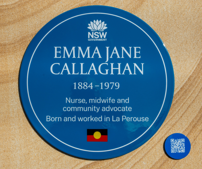 Blue plaque of  Aboriginal healthcare pioneer, Emma Jane Callaghan